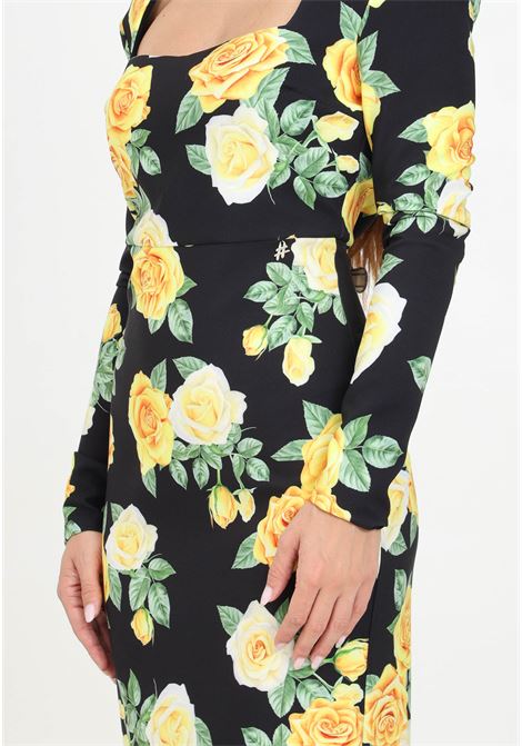 Abito midi nero da donna con fantasia Yellow Rose SHIT | SH2425049YELLOW ROSE